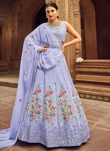 Prettiest Lavender Floral Embroidered Georgette Lehenga Choli